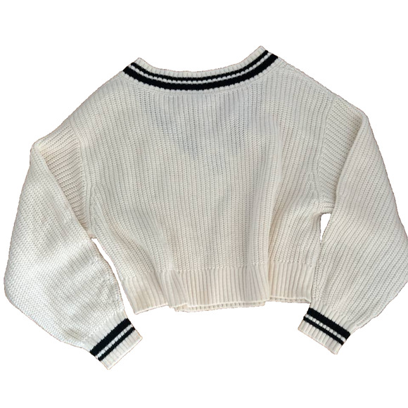 H&M ivory v-neck sweater knitted Y2K preppy style SIZE XS A001891 - Picture 7 of 8